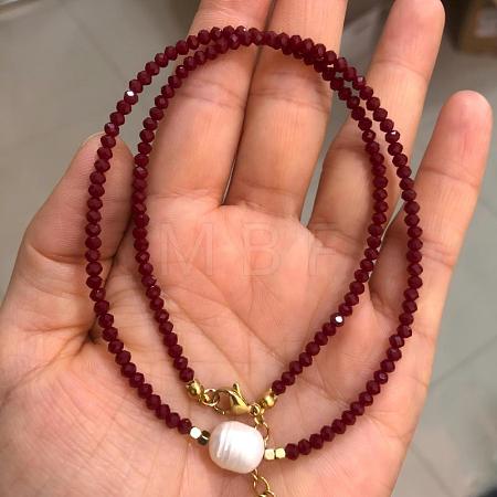 Natural Freshwater Pearl & Glass Beaded Necklaces for Women AC5368-6-1