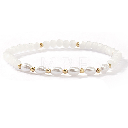 Fashion Natural Freshwater Pearl & Brass & Glass Beaded Stretch Bracelets for Women SF7008-3-1