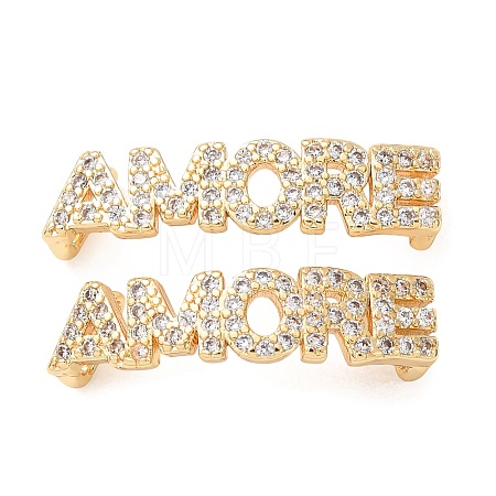 Brass Micro Pave Clear Cubic Zirconia Word AMORE Links Connector Charms KK-K002-32F-G-1