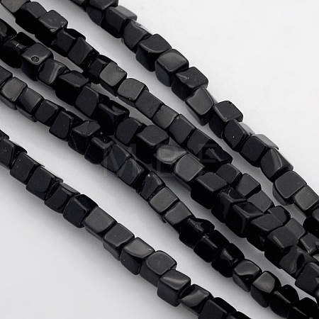 Cube Natural Black Stone Beads Strands G-P057-01-1