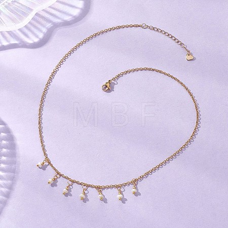 Natural Pearl Rice Pendant Bib Necklaces with 304 Stainless Steel Cable Chains NJEW-JN05944-1