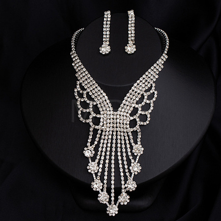 Alloy Crystal Rhinestone Chain Necklaces & Stud Dangle Earrings Sets FS-WG4CE3B-06-1