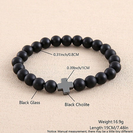 Glass Round Beaded Stretch Bracelets for Men Women OI3299-3-1