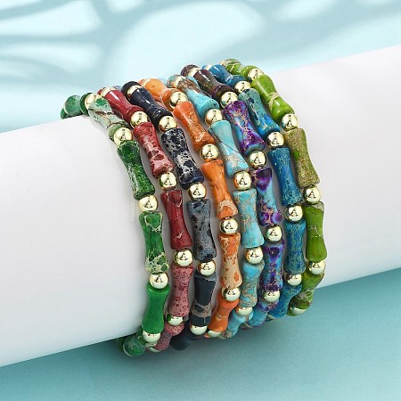 Natural Dyed Imperial Jasper Beads Stretch Bracelets for Men Women BJEW-L171-03A-1