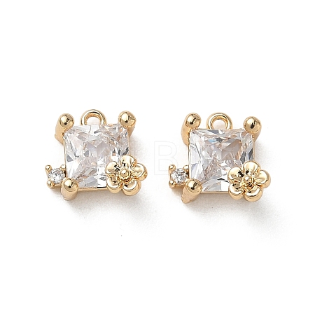 Brass Micro Pave Clear Cubic Zirconia Charms KK-P355-09G-1