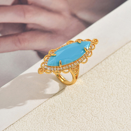 Brass Glass Cuff Open Rings for Women VY2742-2-1