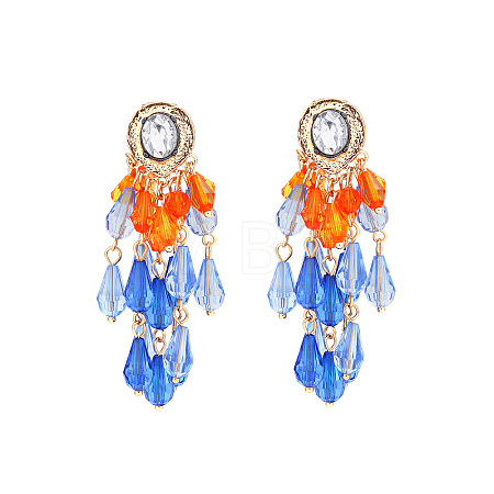 Zinc Alloy Acrylic Teardrop Tassel Stud Earrings for Women WGB9C49-01-1