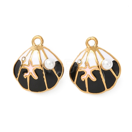 304 Stainless Steel Enamel with ABS Iimitation Pearl Pendants STAS-Z193-07G-01-1