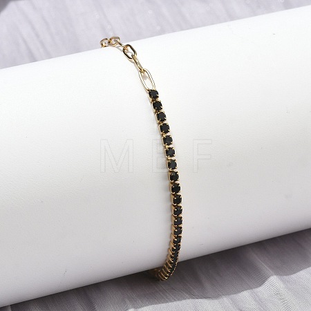 304 Stainless Steel Paperclip Chain & Rhinestone Cup Chains  Bracelets for Women BJEW-D456-06G-02-1