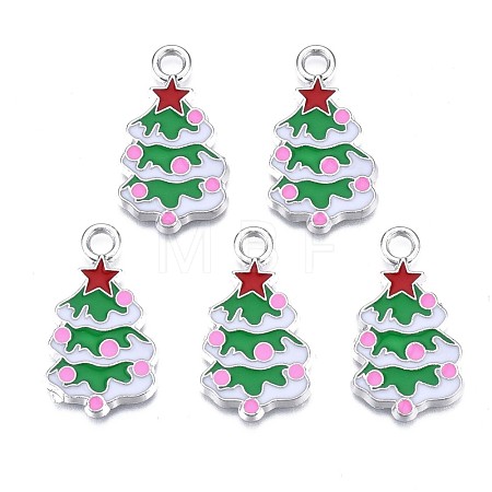 Christmas Tree Alloy Enamel Pendants X-ENAM-R041-18-1