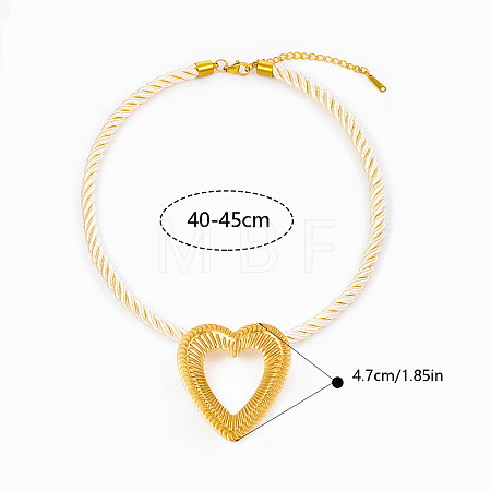 Ocean 304 Stainless Steel Big Heart Pendant Twisted Acrylic Fiber Cord Necklaces for Women WG896A0-05-1