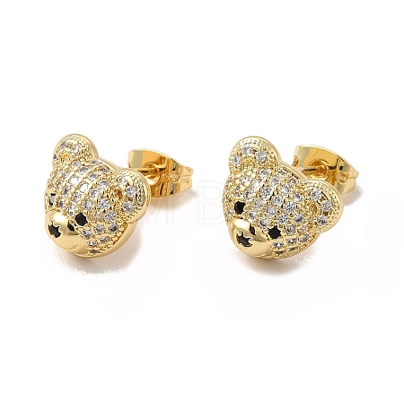 Cubic Zirconia Bear Stud Earrings X-EJEW-G341-01G-1