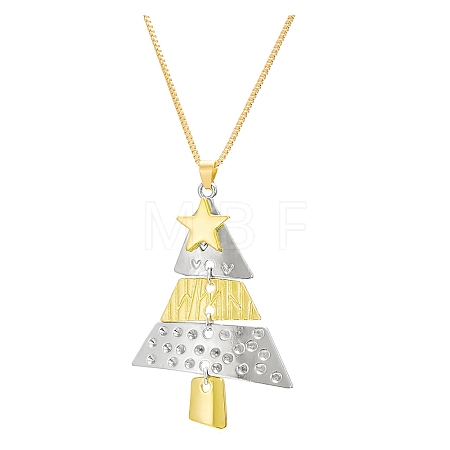 Alloy Christmas Tree Pendant Box Chain Necklaces for Women NJEW-F359-01-1