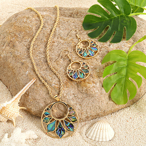 Alloy & Natural Abalone/Paua Shell Pendant Necklaces & Dangle Earrings Sets WGD5CF5-04-1