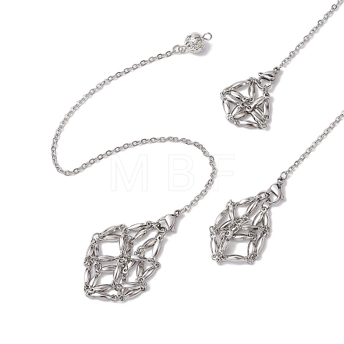 3Pcs 3 Styles 304 Stainless Steel Chain Macrame Pouch Empty Stone Holder Dowsing Pendulums HJEW-JM02323-02-1