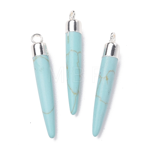 Synthetic Turquoise Brass Pointed Pendants G-B025-02P-05-1