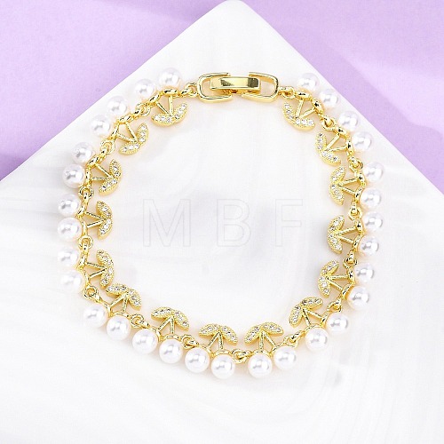 Cherry Brass Micro Pave Clear Cubic Zirconia Link Bracelets for Women BJEW-G740-02G-1