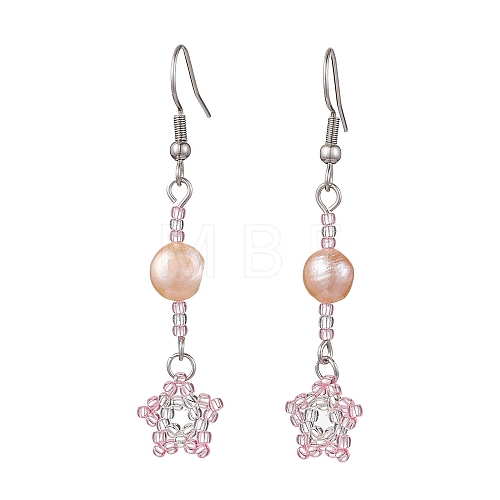 Natural Pearl Dangle Earrings EJEW-MZ00120-04-1