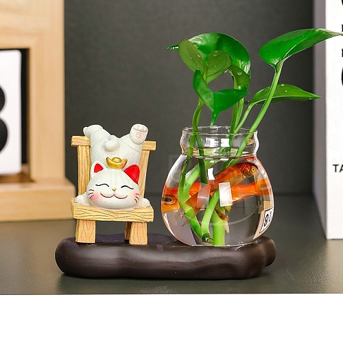 Resin Lucky Cat & Goldfish Display Decorations PW-WG9CA52-09-1