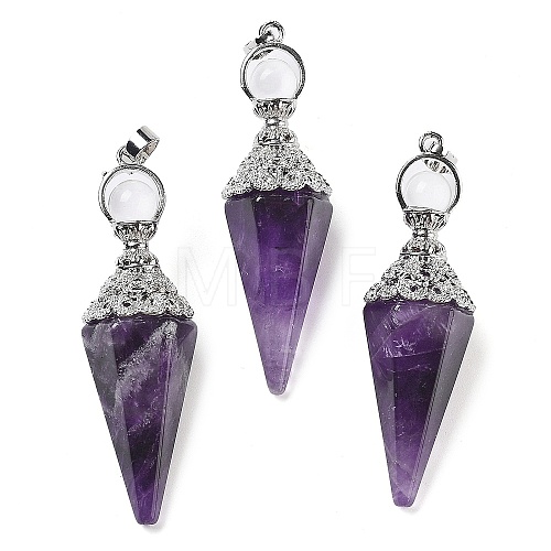 Natural Amethyst Faceted Cone Big Pendants G-P552-04P-05-1