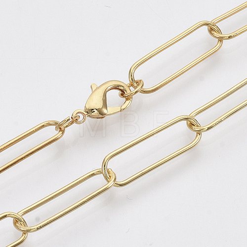 Brass Round Oval Paperclip Chain Necklace Making MAK-S072-06A-G-1