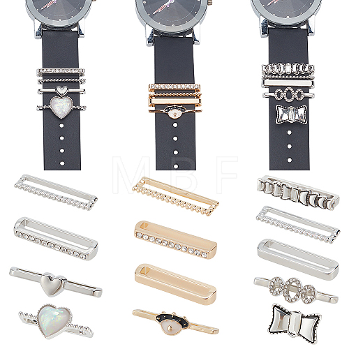   13Pcs 13 Style Heart & Bowknot & Oval & Rectangle Resin Alloy Watch Band Charms Set MOBA-PH0001-14-1
