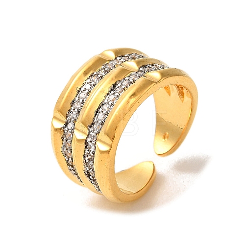 Rack Plating Brass Micro Pave Clear Cubic Zirconia Cuff Rings for Women RJEW-G325-13C-GP-1