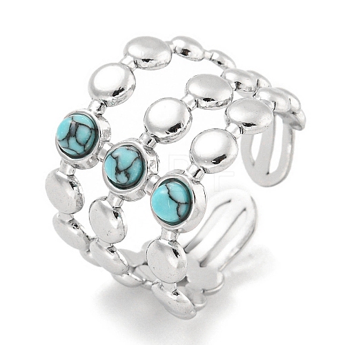 304 Stainless Steel Synthetic Turquoise Cuff Rings G-Z056-05P-03-1