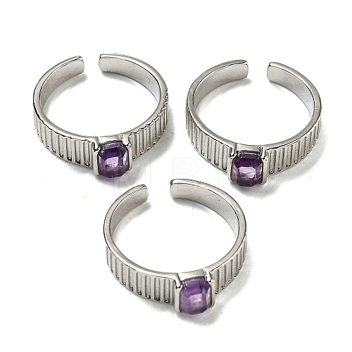 Natural Amethyst Adjustable Rings RJEW-K269-12P-02-1