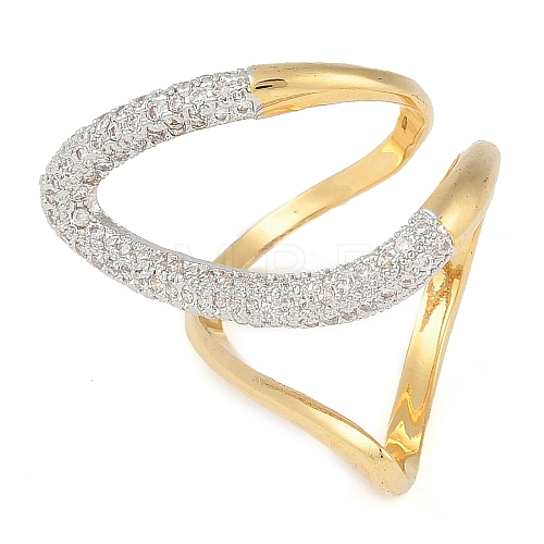 Brass Micro Pave Clear Cubic Zirconia Cuff Rings RJEW-Q819-26G-1