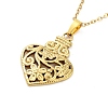 Heart with Flower 304 Stainless Steel Pendant Necklaces NJEW-G083-02E-G-1