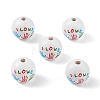 Printed Natural Wood European Beads WOOD-C015-02-1
