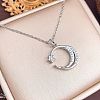 Brass Micro Pave Clear Cubic Zirconia Moon with Star Pendant 304 Stainless Steel Cable Chain Necklaces for Women WG40DAD-02-1