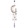 Wire Wrapped Natural Amethyst Chips Moon Hanging Ornaments HJEW-JM02621-02-2