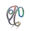 Rainbow Color Ion Plating(IP) 304 Stainless Steel Evil Eye Open Cuff Ring for Women RJEW-A005-29MC-2