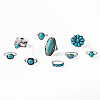 9Pcs Alloy with Synthetic Turquoise Finger Rings FS-WG21963-01-4