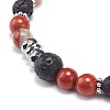 Natural Lava Rock & Mixed Gemstone Stretch Bracelet with Alloy Column Beaded BJEW-JB08731-5