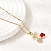 Brass Pave Clear and Red Cubic Zirconia Cherry Pendant 304 Stainless Steel Cable Chain Necklaces for Women NJEW-H092-05G-2