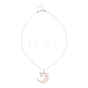 Natural Rose Quartz Wire Wrapped Moon with Acrylic Butterfly Pendant 304 Stainless Steel Ball Chain Necklaces NJEW-TA00266-04-3
