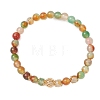 Natural Peacock Agate(Dyed & Heated) & Brass Round Beaded Stretch Bracelets for Women BJEW-JB12265-03-2