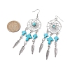 Cross Synthetic Turquoise Dangle Earrings EJEW-JE06330-01-3