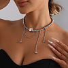 Alloy & CCB Plastic Textured Rectangle Pendant Necklaces with Chain Tassel for Women WG46BC5-01-5