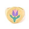 Round with Tulip Brass Enamel Open Cuff Rings RJEW-U009-05C-G-2