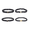 4Pcs 4 Style Column & Round & Flat Round Alloy & Natural Lava Rock & Synthetic Hematite Beaded Stretch Bracelets Set for Women BJEW-JB09366-3
