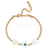 Summer Natural Shell Heart & Evil Eye & Brass Round Beaded Bracelets with Stainless Steel Chains NH4059-5