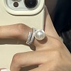 Adjustable Brass & Rhinestone and Imitation Pearl Cuff Rings FS-WGC0969-02-2