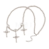 Brass Micro Pave Clear Cubic Zirconia Cross Pendant Round Beaded Bib Necklaces for Women NJEW-F364-04P-4