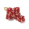 Natural Carnelian Round Beads & Glass Seed Beaded Cross Pendants PALLOY-MZ01151-01-3