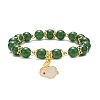 Natural Gemstone Beaded Stretch Bracelet with Glass Rabbit Charms for Women BJEW-JB09093-4