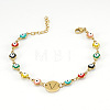 Colorful 304 Stainless Steel & Evil Eye Enamel Flat Round Link Bracelets FS-WGB13F5-22-1